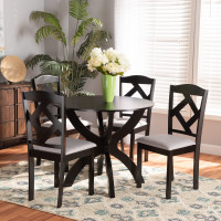 Baxton Studio Nesa-Grey/Dark Brown-5PC Dining Set Nesa Modern Transitional Grey Fabric Upholstered and Dark Brown Finished Wood 5-Piece Dining Set 
